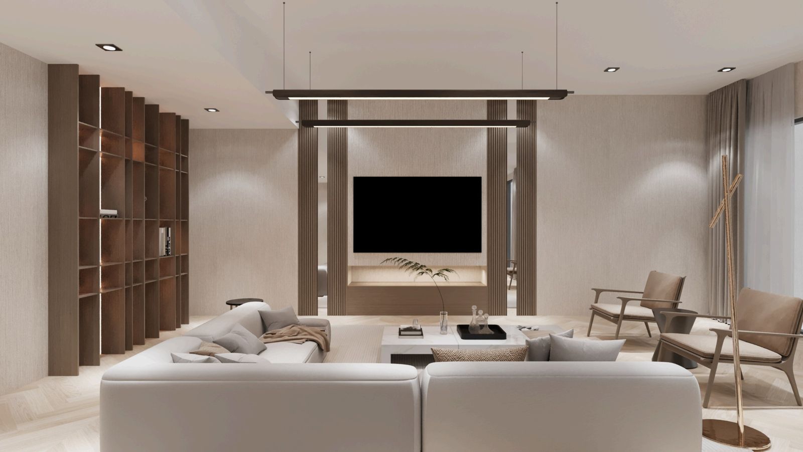 Living and dining interior design render by CamCam Interiors